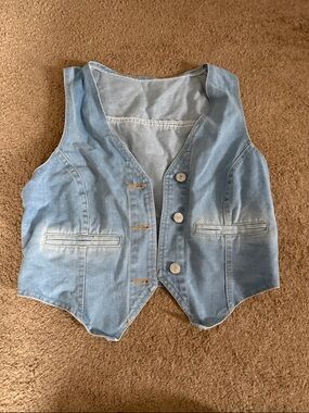 Light Wash Denim Vest - Sleeveless Button Front cropped